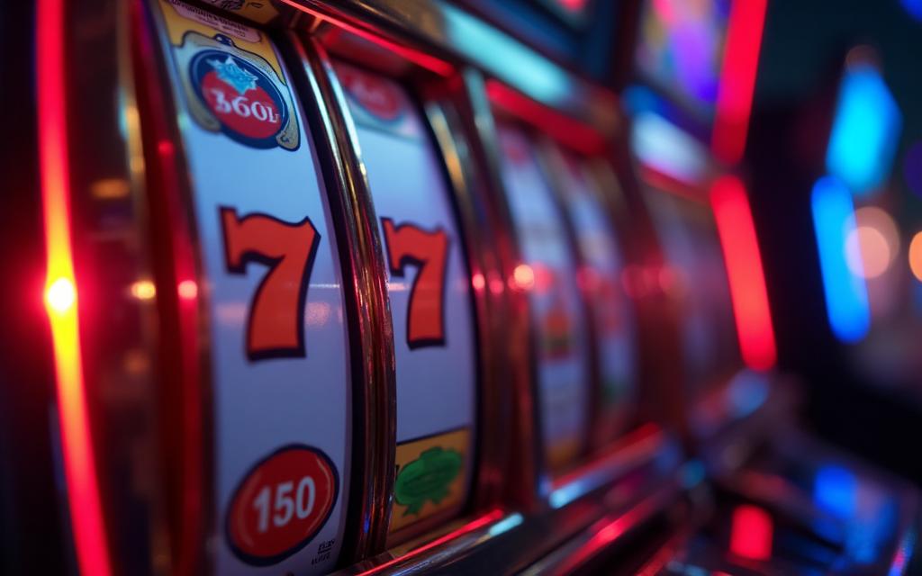 Close-up of slot game on monitor — reels, symbols, jackpot
