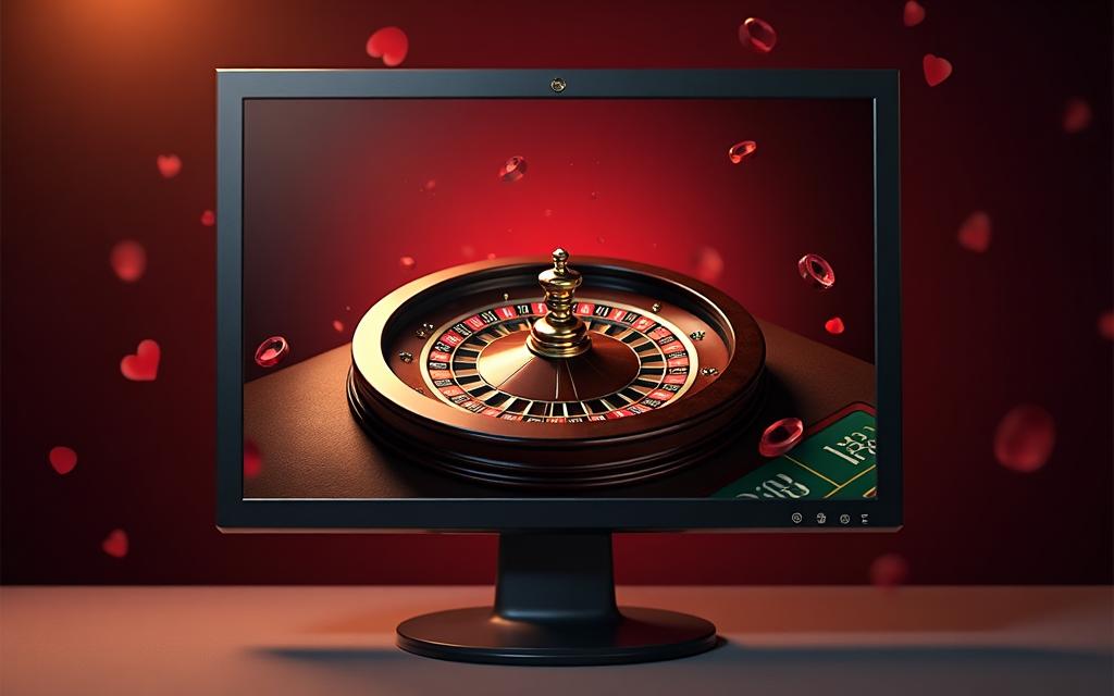 Scene from demo game — table game or roulette on PC screen