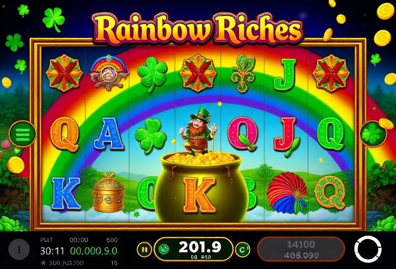 Rainbow Riches preview — pot of gold, rainbow, leprechaun